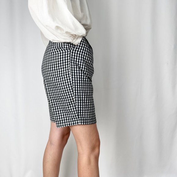 Vintage High Waisted Gingham Plaid Pleated Long Mom Shorts Bermuda Picnic Check - Picture 3 of 8